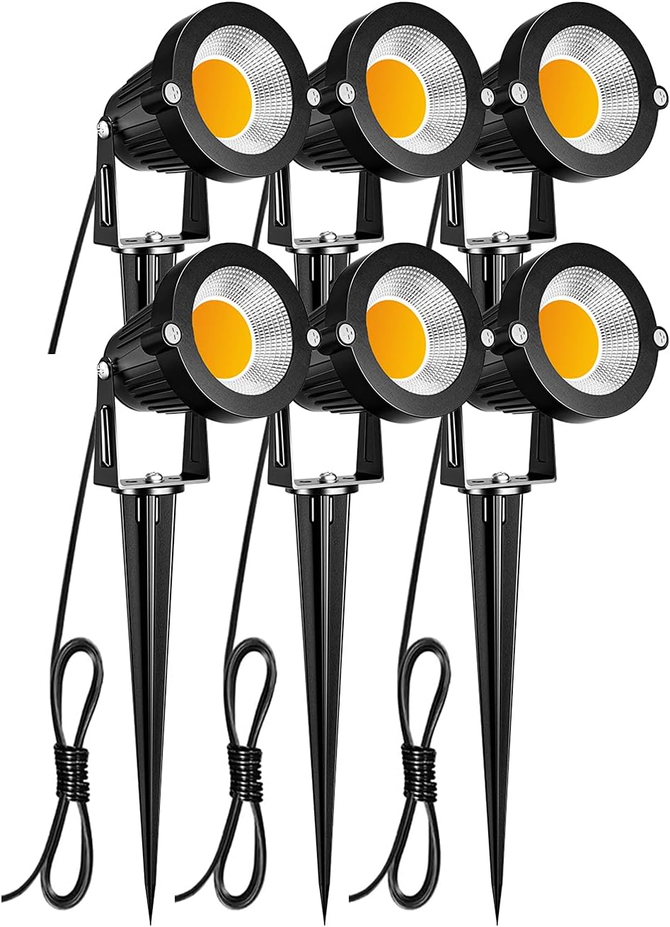 ZUCKEO Low Voltage Landscape Lights 5W LED Landscape Lighting 12V 24V Outdoor Spotlights Waterproof Garden Decorative Landscaping Warm White Lights for Patio Garden Pathway Flood Yard Decor(6 Pack)