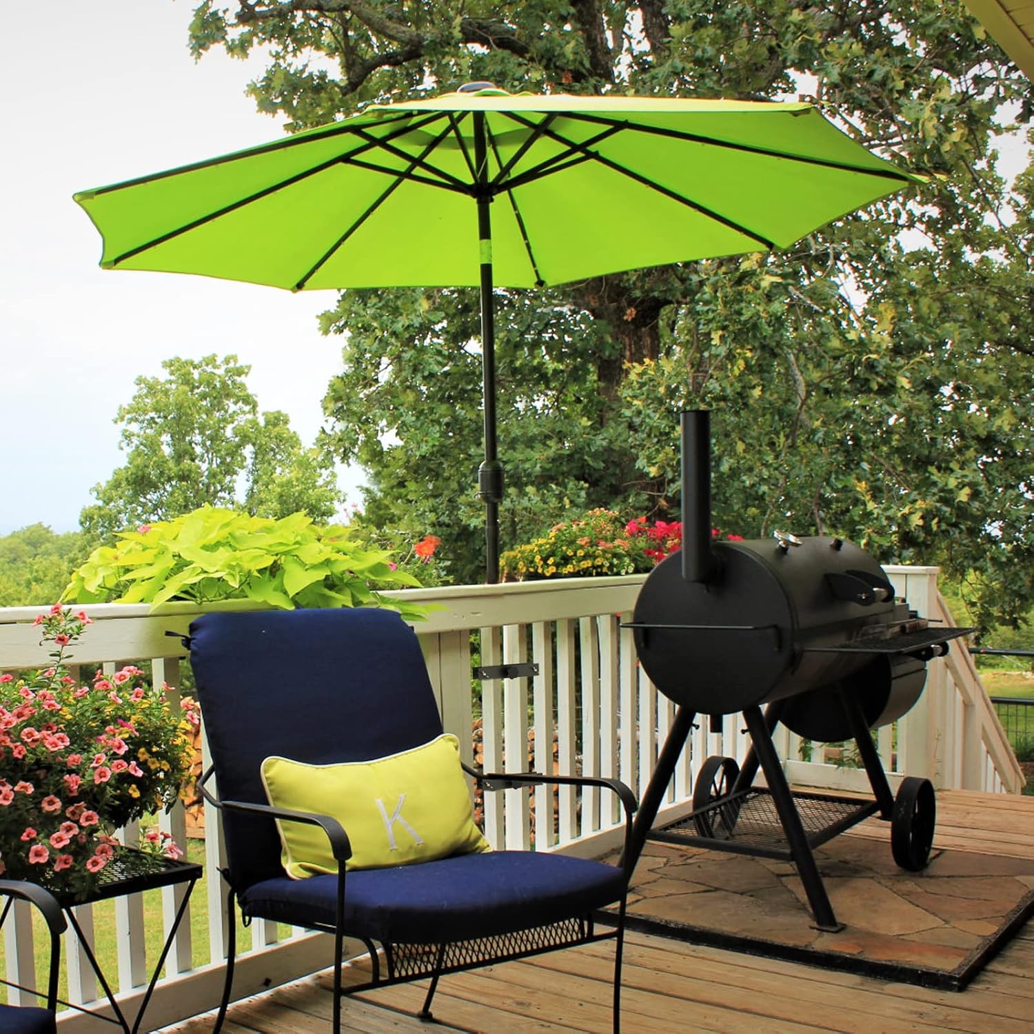 Kincubow Patio Umbrella Holder,Deck Umbrella Mount,Deck Mount Pole Holder Attaches to Railing for Sail Shade Pole/Flagpole/String Light Pole