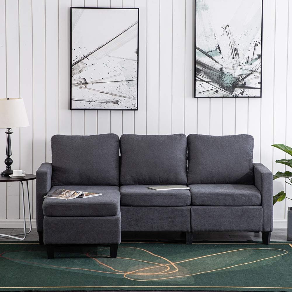 Bonnlo L Shaped Couch,Grey Sectional Couch for Living Room,Small Sectional Sofa Couch with Reversible Chaise,Small Convertible Fabric Sectional Sofa for Small Place,Dark Grey
