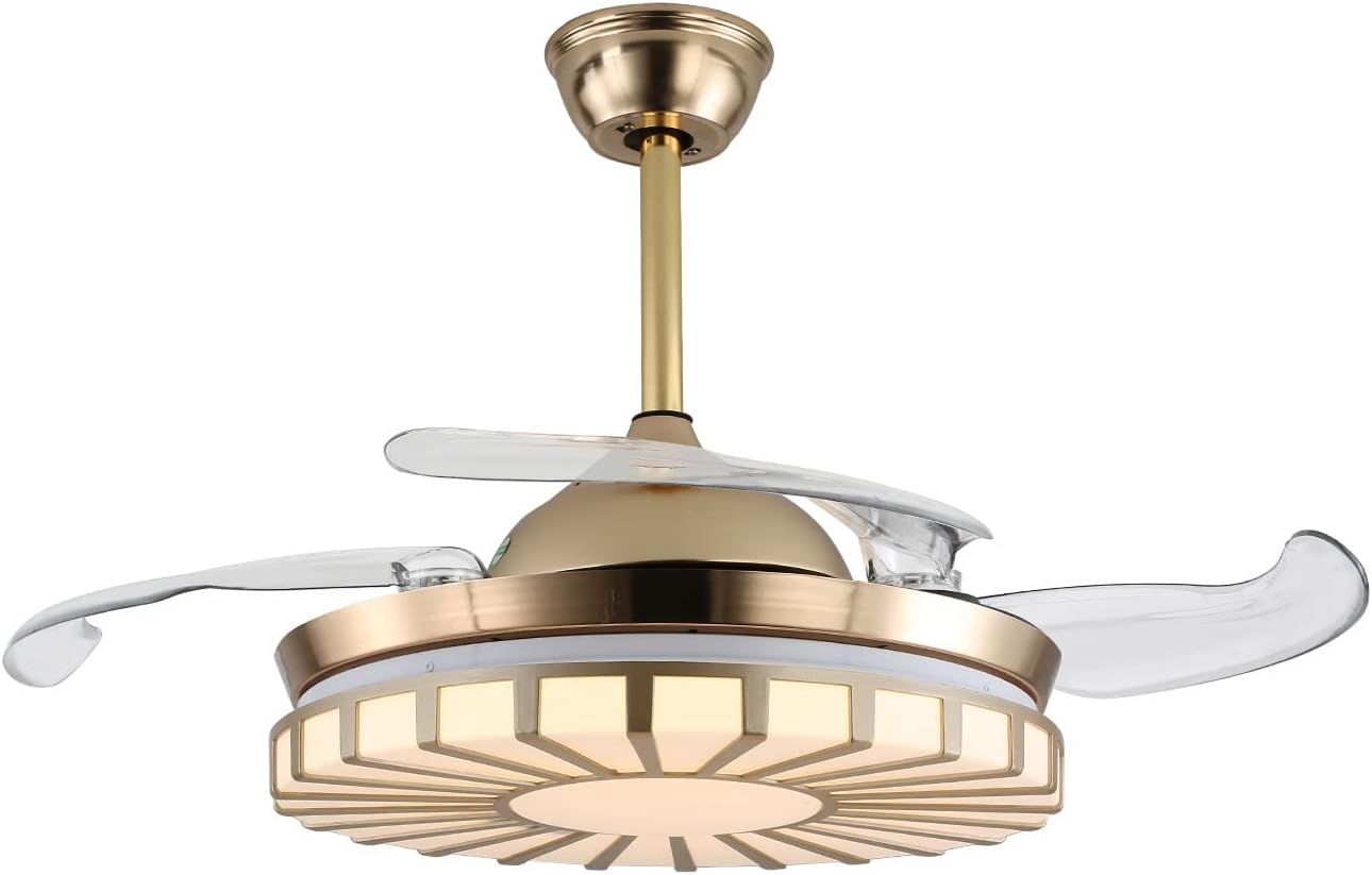 42 Inch Modern Chandelier Ceiling Fan with Remote, Three Light Colors Ceiling Fan 4 Retractable Blades for Living Room Bedroom
