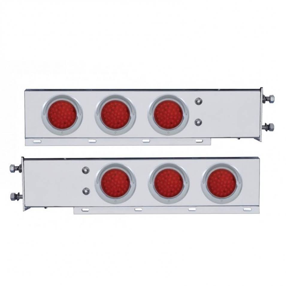 United Pacific 61675 Bolt Pattern Chrome Light Bar Six 36 LED 4x22 Lights u0026 Visors - Red LED/Red Lens