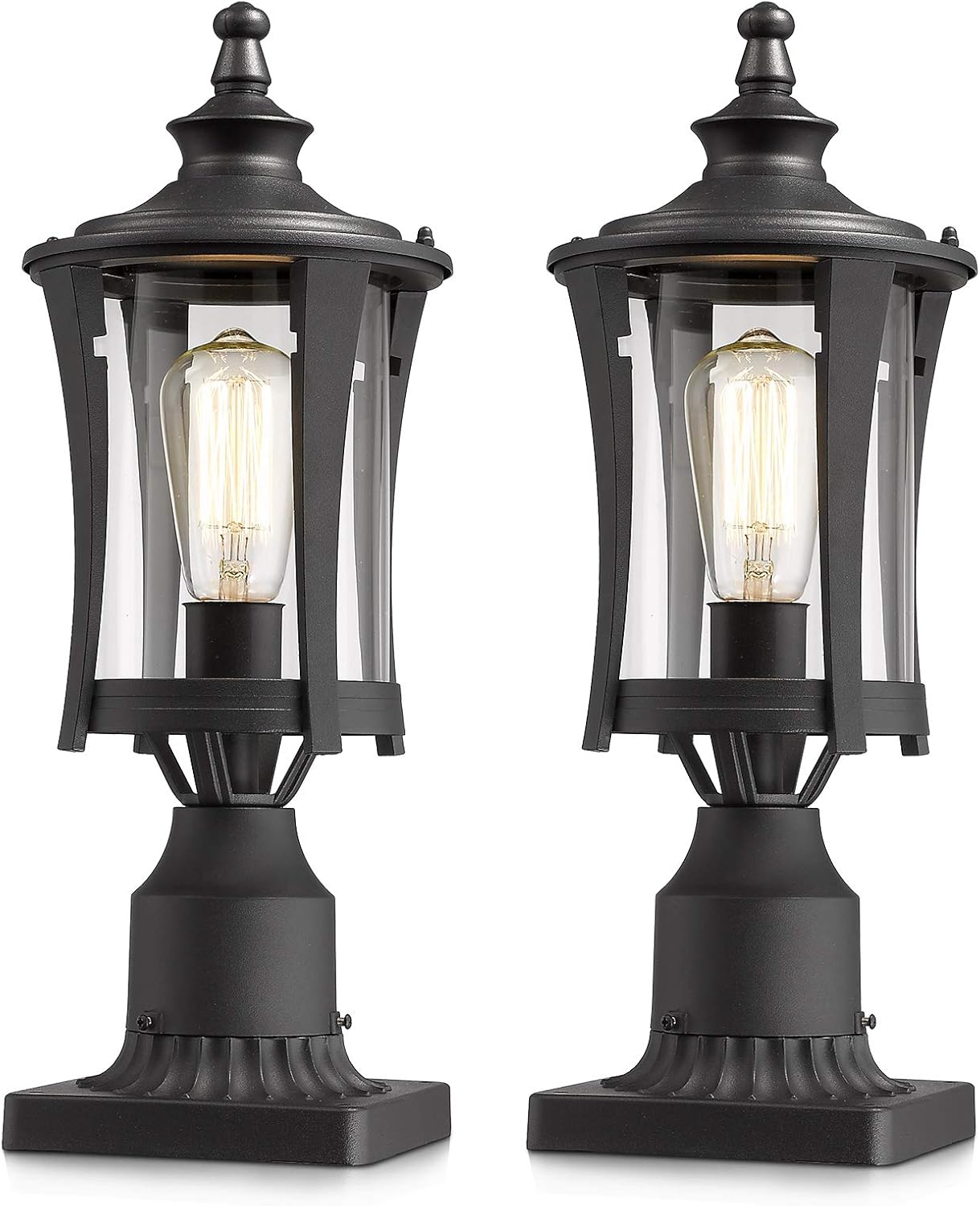 Eapudun Outdoor Post Lanterns | Set of 2 Exterior Post Light Fixture with 3-Inch Pier Mount Base, Matte Black Cast Aluminum Finish with Clear Glass, WLA1321-MBK