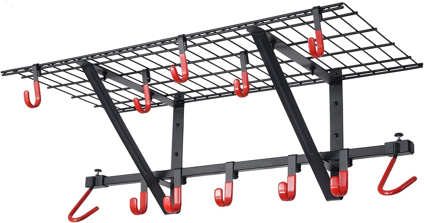 PLKOW Garage Wall Shelving 1 Pack Includes Bike Hooks, Wall Shelves Garage Organizer with Vertical Bike Hanger, Powder Coated Steel (1 Pack) Pack of 2