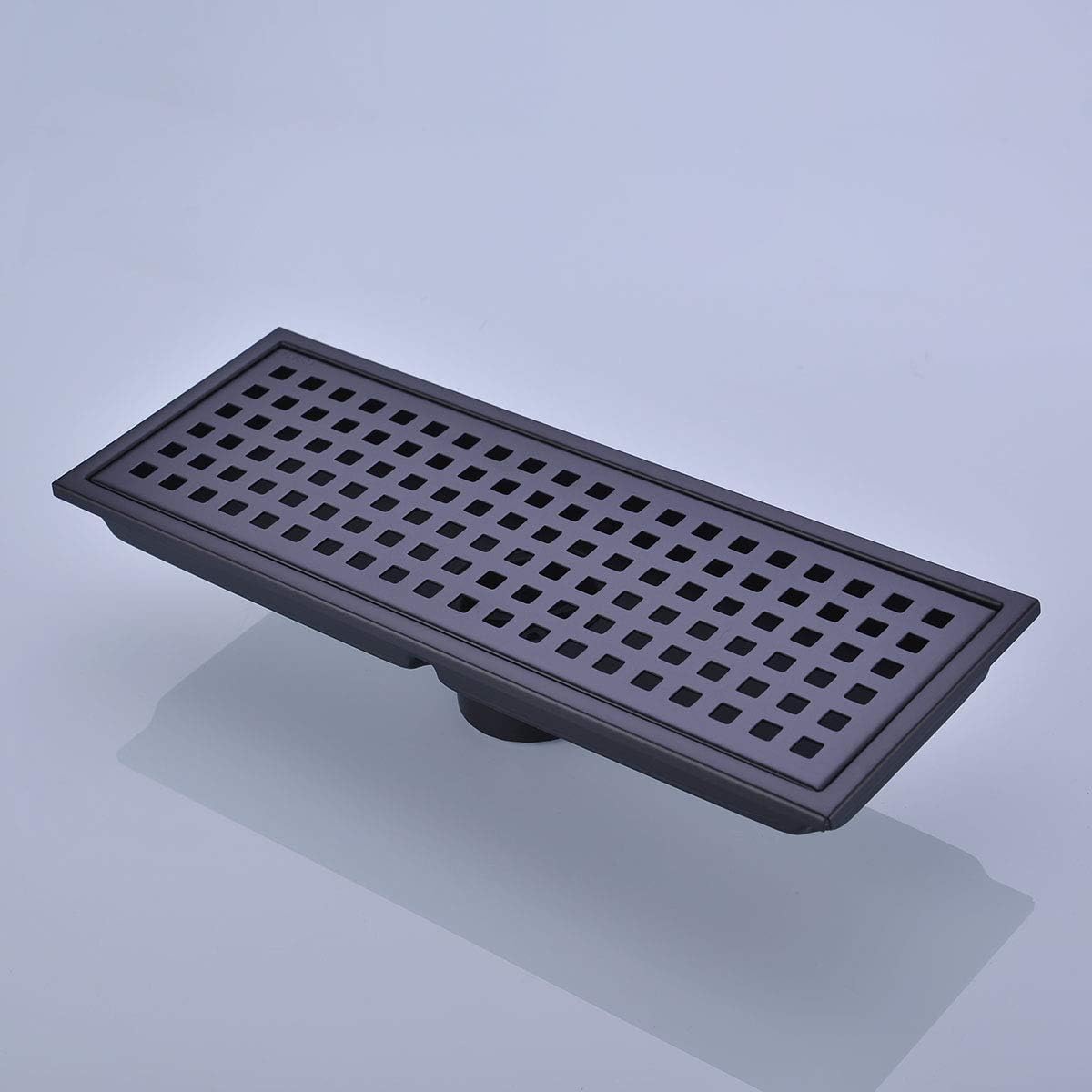 Orhemus Linear Shower Floor Drain with Removable Cover Grid Grate 12 inch Long Rectangle, SUS 304 Stainless Steel Matte Black Plated Finish