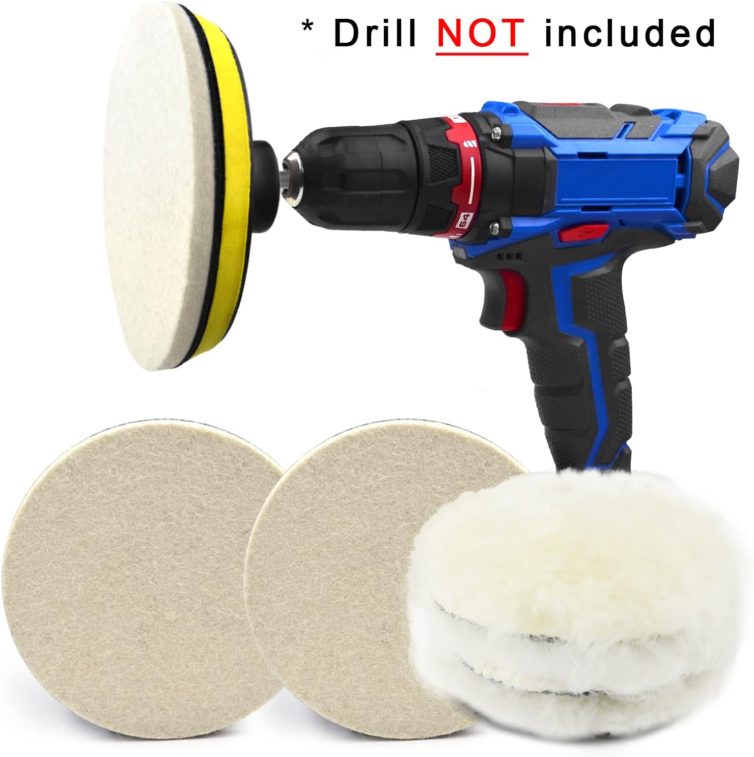 6 Inch Buffing Wool Pads 8PCS Kit, Felt Polishing Pad Buffing Wheel for Drill Woolen Wax Pad and 5/8''-11 Thread Hook & Loop Backer Plate with Drill Adapter for Car Boat Polish, Waxing, Sealing, Glaze