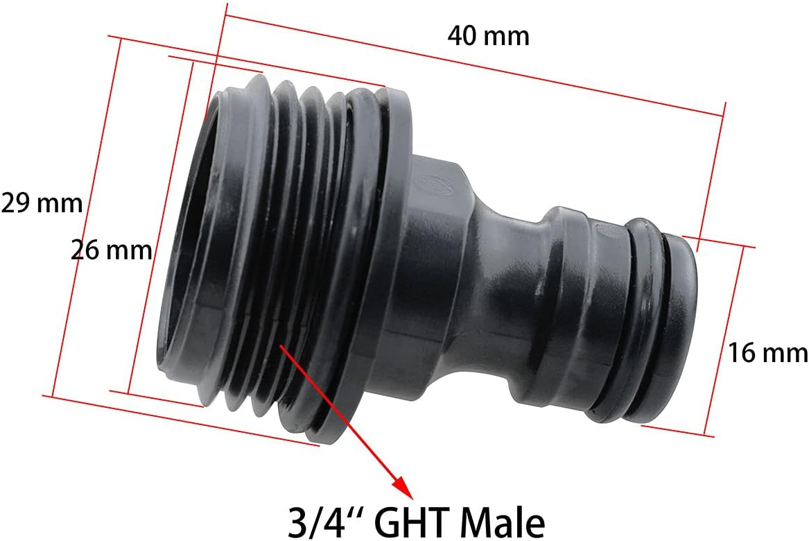 Ruiwaer 10pcs Garden Hose Quick Connect Male Threads 3/4 Inch Quick Release Hose Connector for Garden Tubing Drip Irrigation Watering System, Black