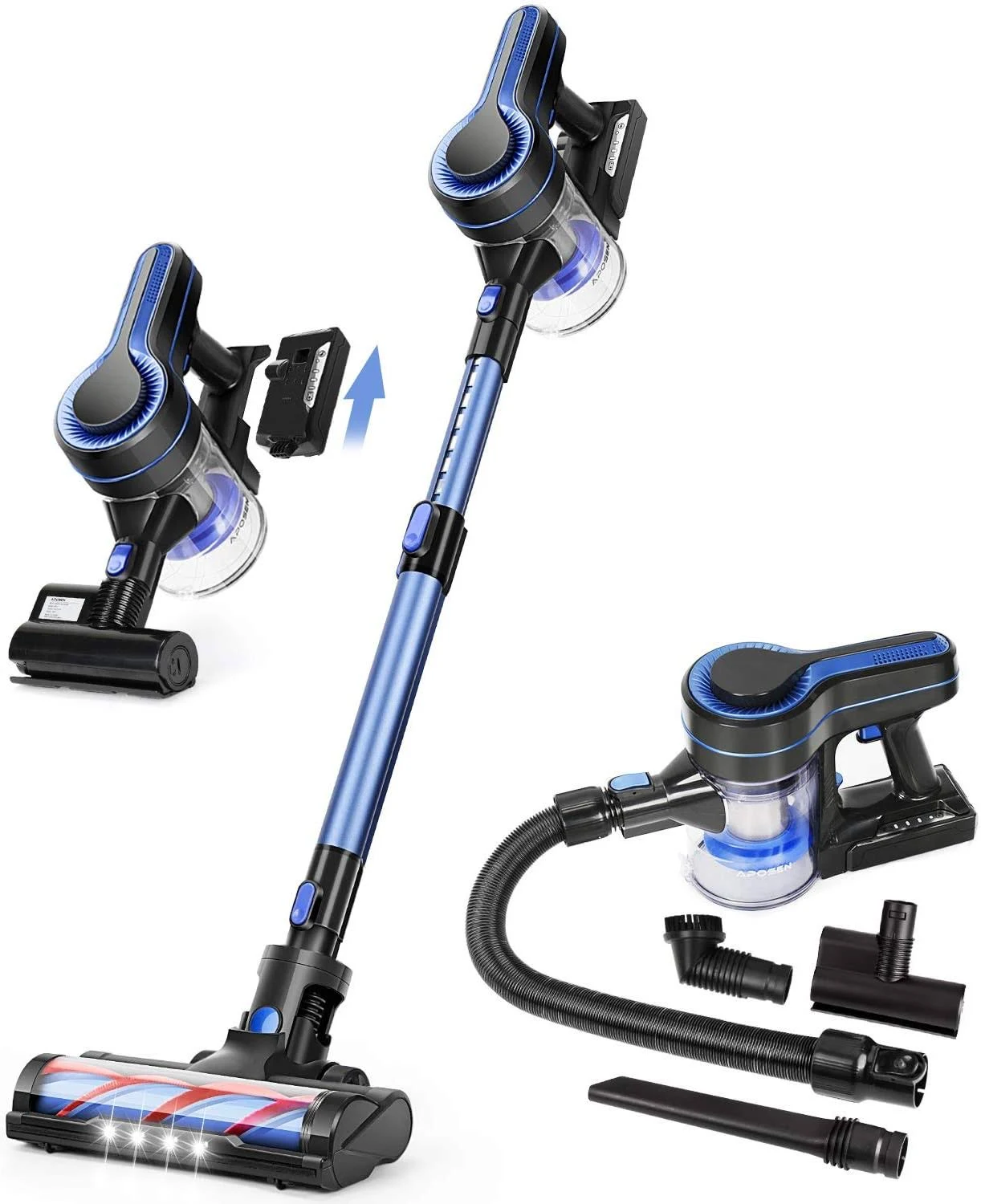 Aposen Cordless Vacuum Cleaner, Upgraded 24000pa Stick Vacuum 5 in 1 with 250W Powerful Brushless Motor, Detachable Battery H251