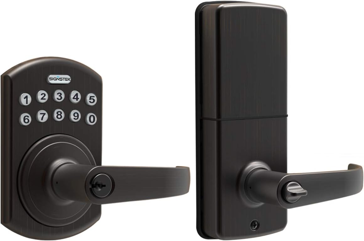 Signstek Keypad Entry Lever Door Lock with LED Backlit Keypad Password/Key Accessibles, Oil Rubbed Bronze