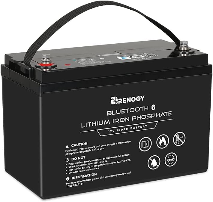 Renogy 12V 100Ah LiFePO4 Deep Cycle Lithium Battery with Bluetooth, 2000 Life Cycles, Built-in BMS, Backup Power Perfect for RV, Camper, Van, Marine, Off-Grid Home Energy Storage