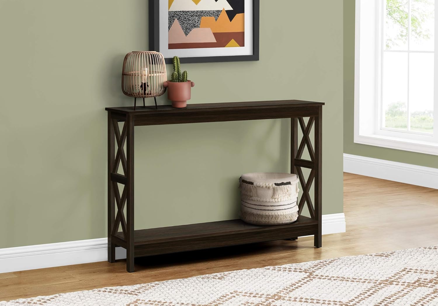 Monarch Specialties Entryway Hallway Sofa X-Frame Design Accent Storage Shelf for Livingroom Long Narrow Console Table, 48