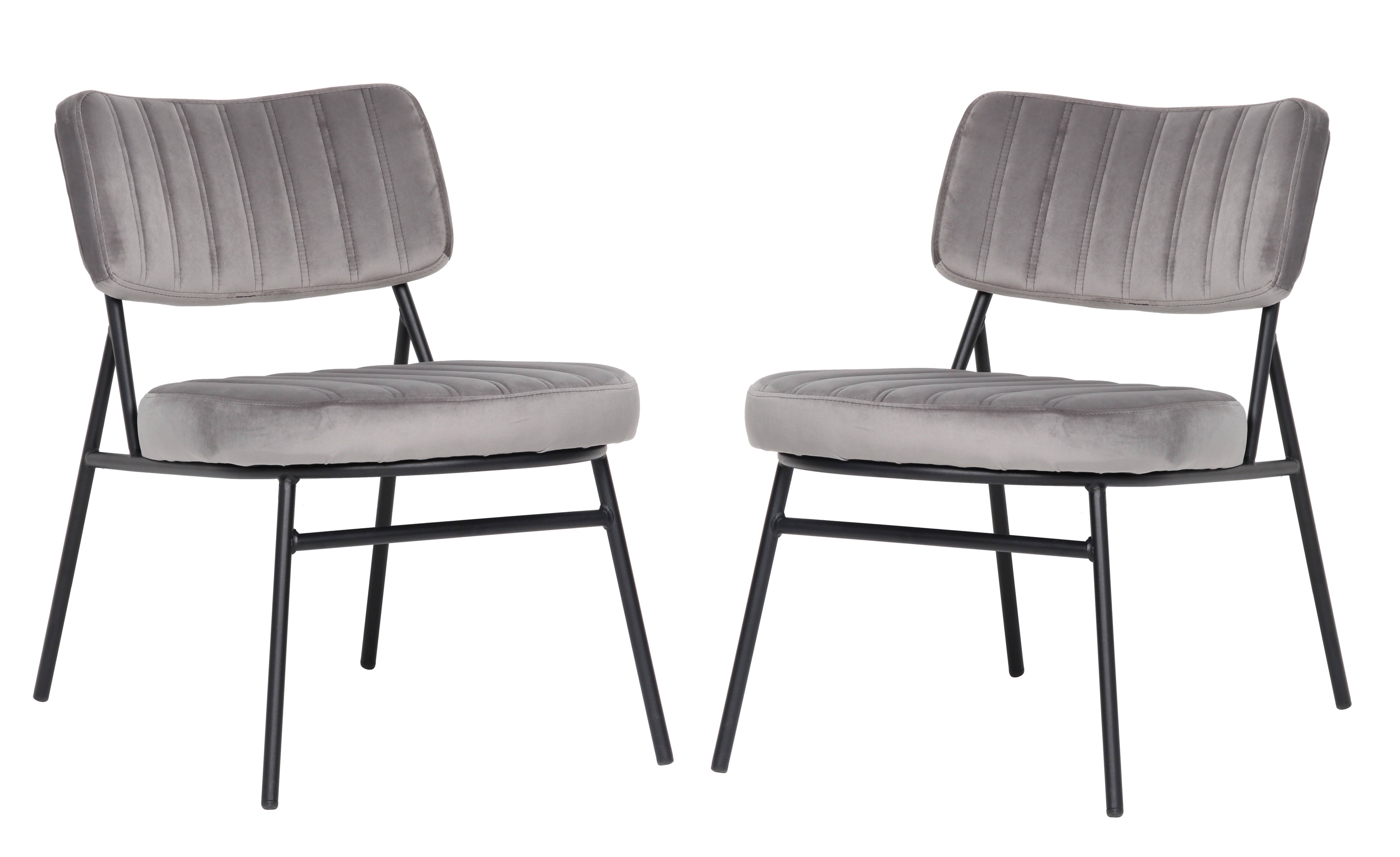 LeisureMod Marilane Velvet Accent Chair with Metal Frame Fossil Grey / Set of 2