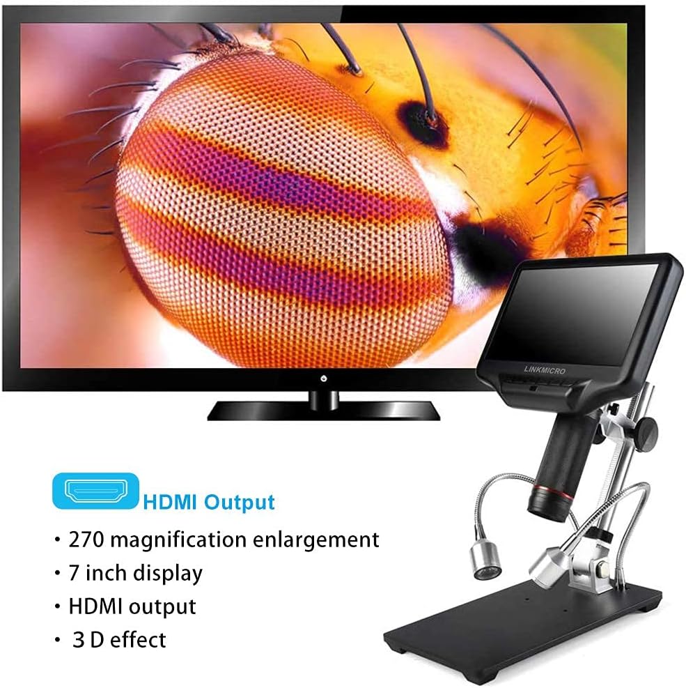 HDMI Digital Microscope Linkmicro 7 Inch HD LCD Screen 270X Magnifier with Real time Play Multimedia-Interface for Electronic Maintenance, Phone Repairing and Circuit Board Soldering Tools