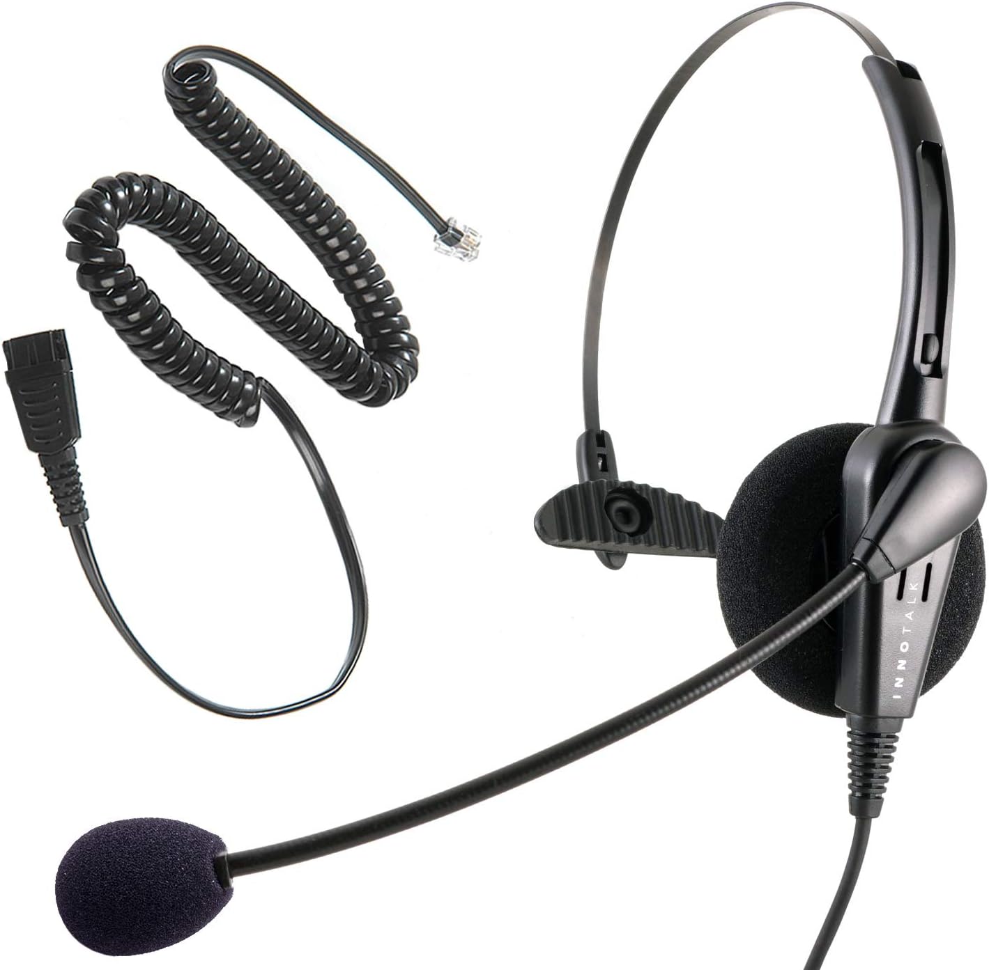 INNOTALK Phone Headset Compatible with Avaya Nortel Phone 1120e, 1230, M3903, M7208, M7324, T7324 - Business Grade Economic Noise Cancel Mic Monaural Headset with RJ9 Quick Disconnect Headset Adapter Pack of 2