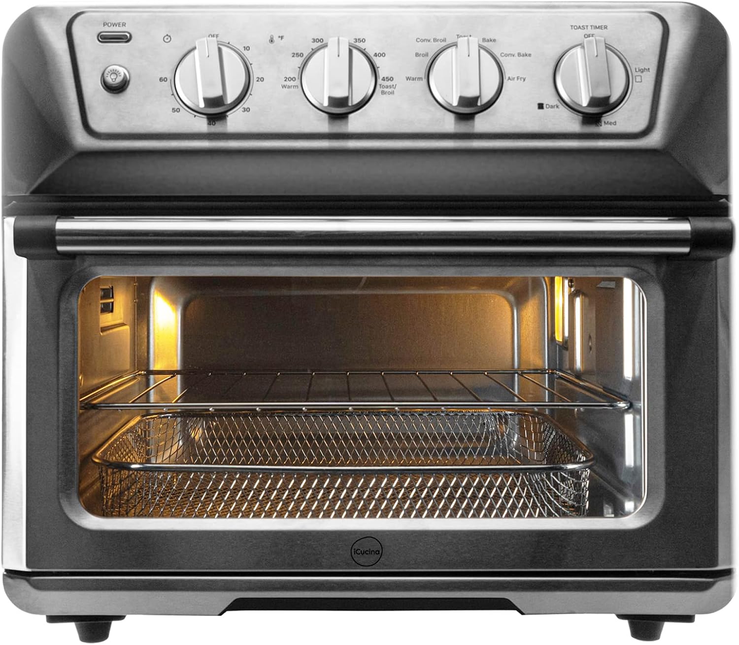 iCucina Toaster Oven Air Fryer Combo, Countertop Oven with 4 Slice Toaster, 7-in-1 Appliance with Stainless Steel Accessories