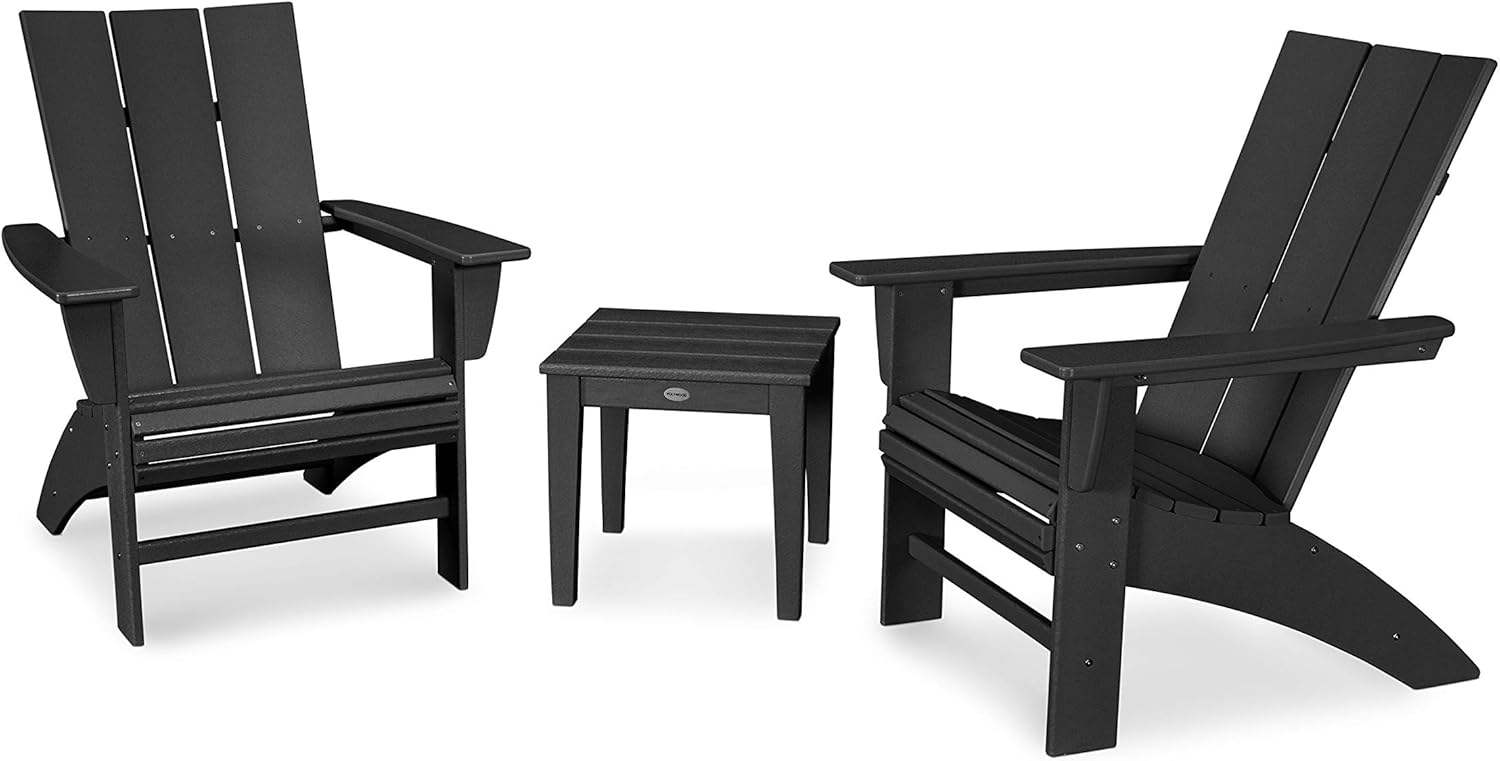 POLYWOOD Modern 3-Piece Curveback Adirondack Chair Set with End Table