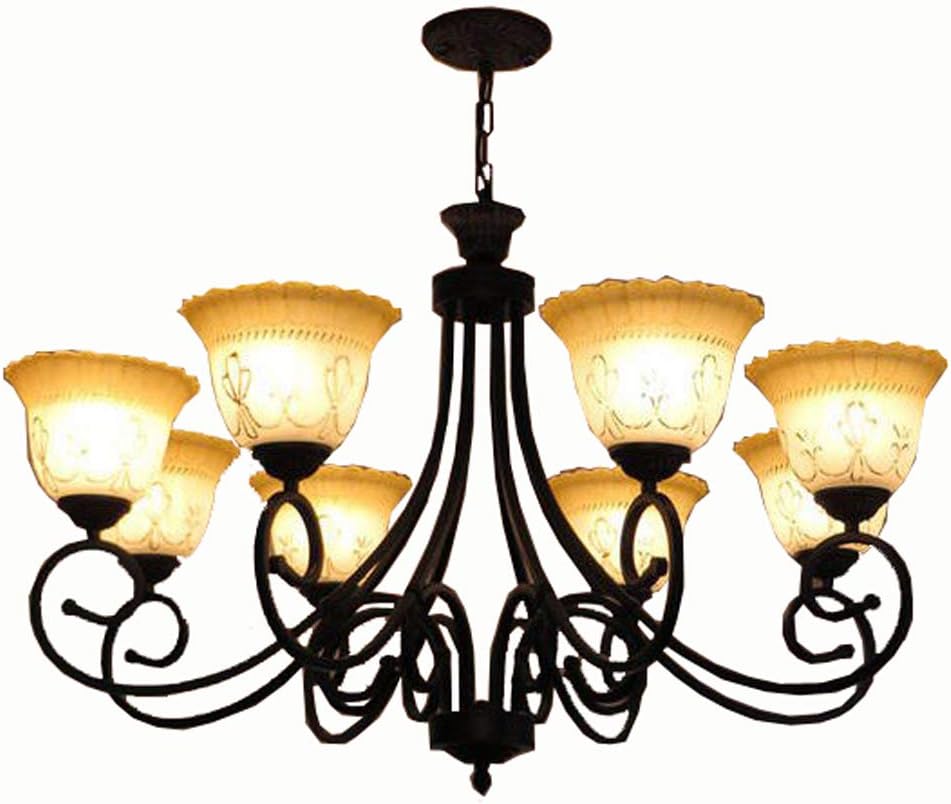 American Country Restaurant Chandeliers Living Room Black Painted Metal White Glass Lampshade Dining Room Ceilinmg Pendant Lights 8 Head Stair Case Meeting Room Ceiling Pendant Lighting Fixtures