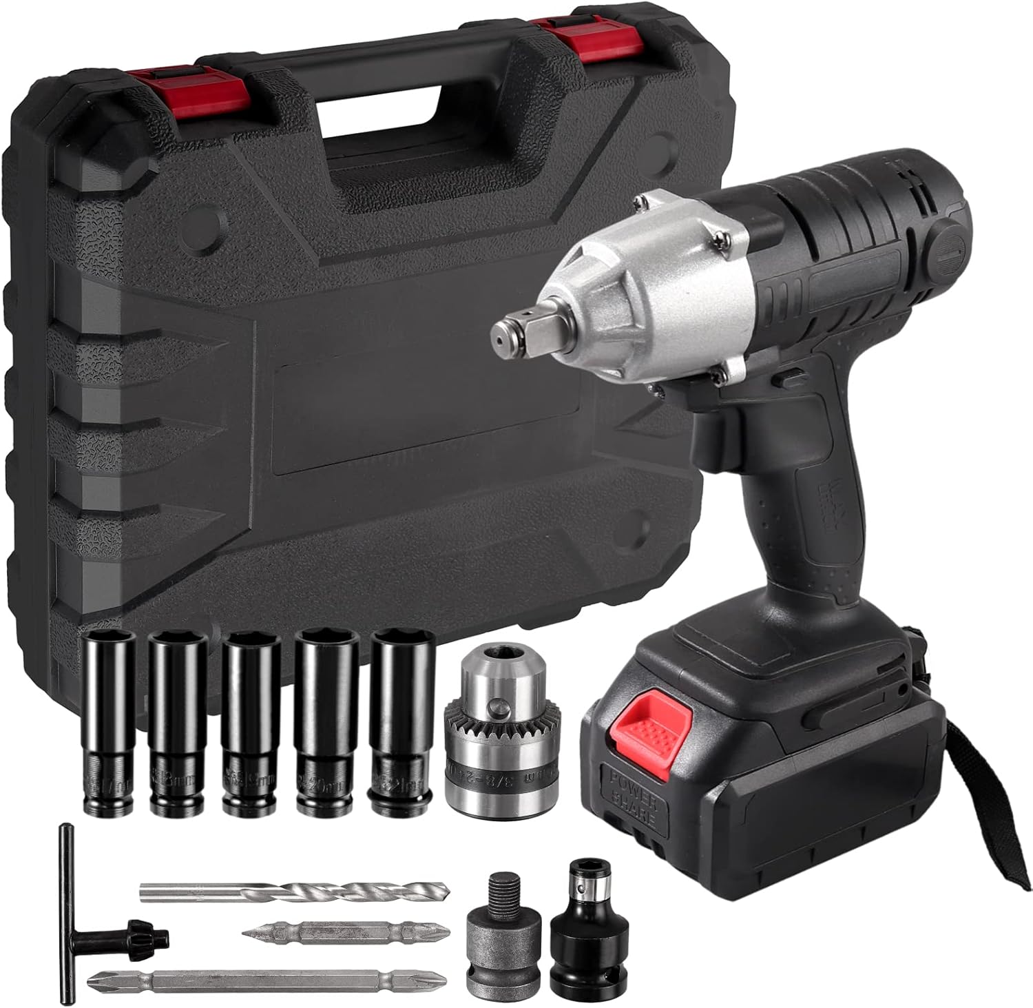 JUSTOOL 20V Cordless Impact Wrench 1/2 inch Max 300 Torque ft-lbs(410N.m) with Variable Speed 0~3200RPM Include Battery & 5PCs Impact Sockets