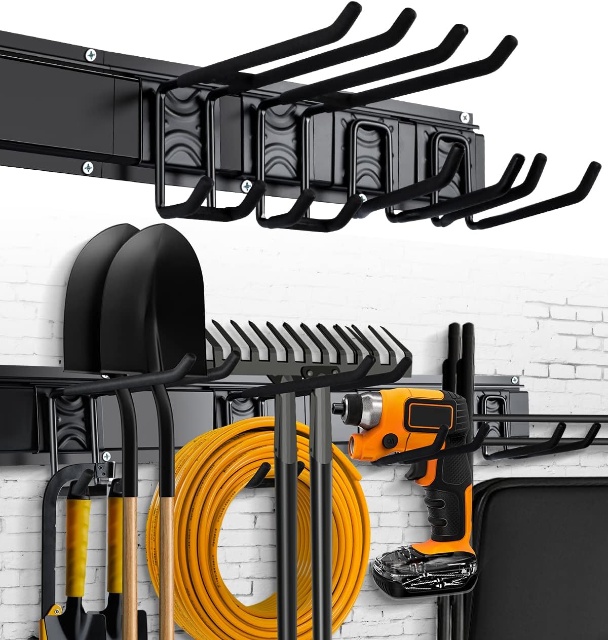 UUP Garden Tool Organizer Storage Rack Wall Mount Garage Tool Rack Holds Up to 300 lbs Heavy Duty Garage Organization Storage Systems Tool Organizer Holder for Garden Tools, Snowboard, Shovels, Rakes Pack of 2