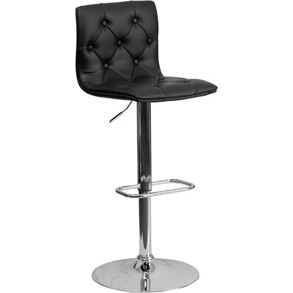 Flash Furniture Contemporary Tufted Black Vinyl Adjustable Height Barstool with Chrome