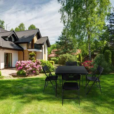 5 Pieces Folding Table and Chair Set 1+4 Space Saving Foldable 1 Square Table and 4 Chairs Metal Legs Patio Furniture Set for Ou