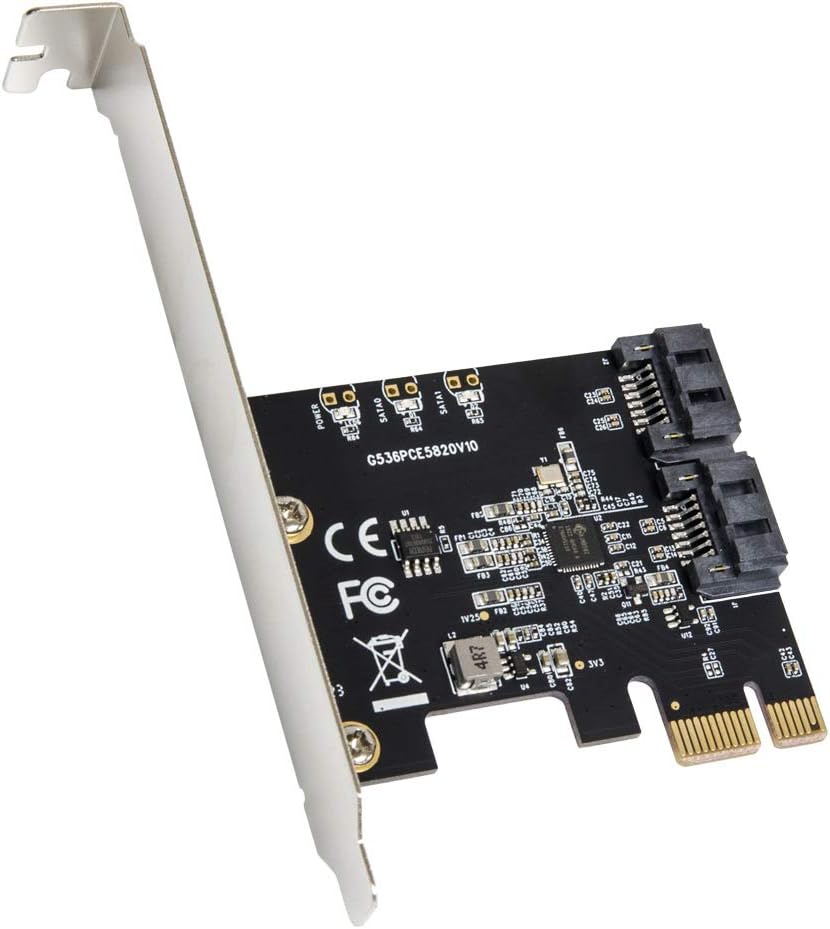 IO CREST 6 Port SATA III to PCIe 3.0 x1 Non-RAID Expansion Card JMB575 JMB582 Low Profile Bracket (SY-PEX40166) Pack of 2