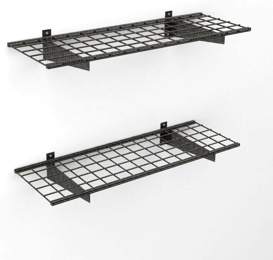 HyLoft 00651 45-Inch by 15-Inch Steel Wall Shelf for Garage Storage, Low-Profile Brackets, Hammertone, 2-Pack