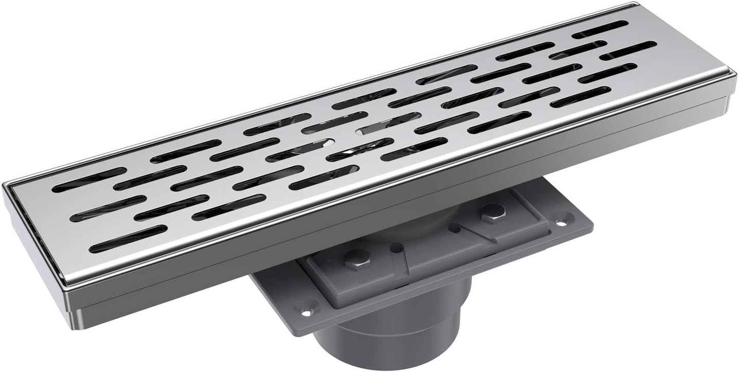 EMBATHER 12 Inches Shower Drain with Removable Strainers,PVC Shower Drain Base for Bathroom Floor Drain,Brushed Nickel Stainless Finished Pack of 2