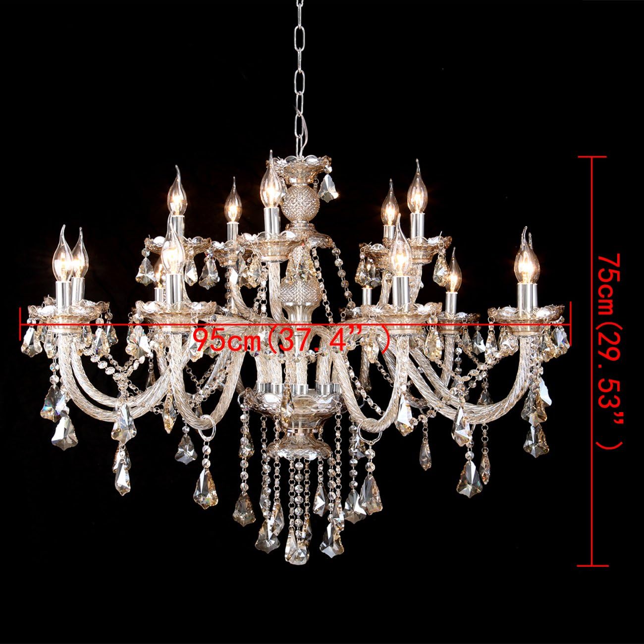 Ridgeyard Cognac(Shampane) Color E12 15 Ligths Crystal Candle Style Chandelier Ceiling Lighting Pendant Luxury Romantic Lamp for Living Room Dining Room Bedroom Hall Balcony (15 Lights Cognac)