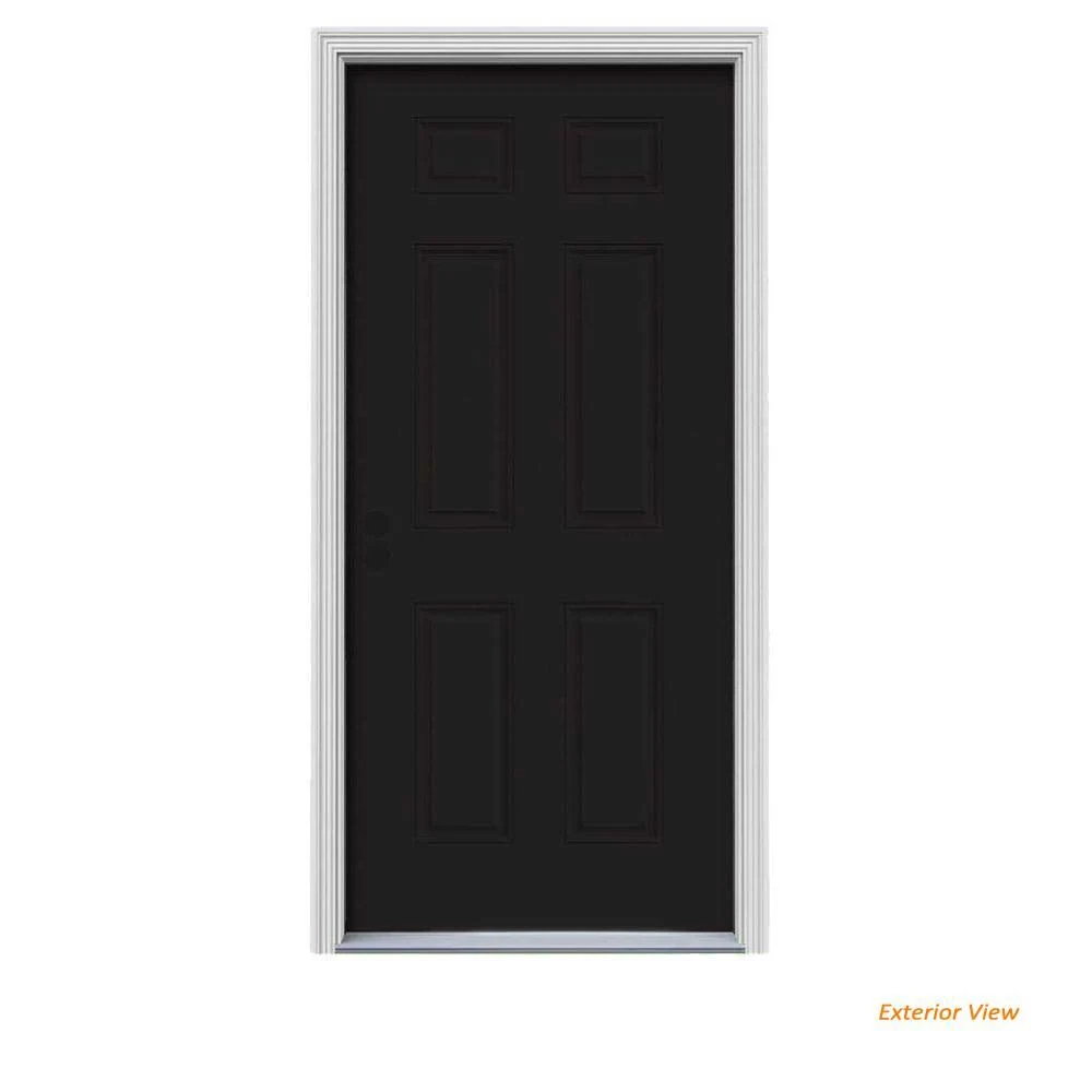 JELD-WEN 32 in. x 80 in. 6-Panel Black Painted Steel Prehung Right-Hand Inswing Front Door w/Brickmould