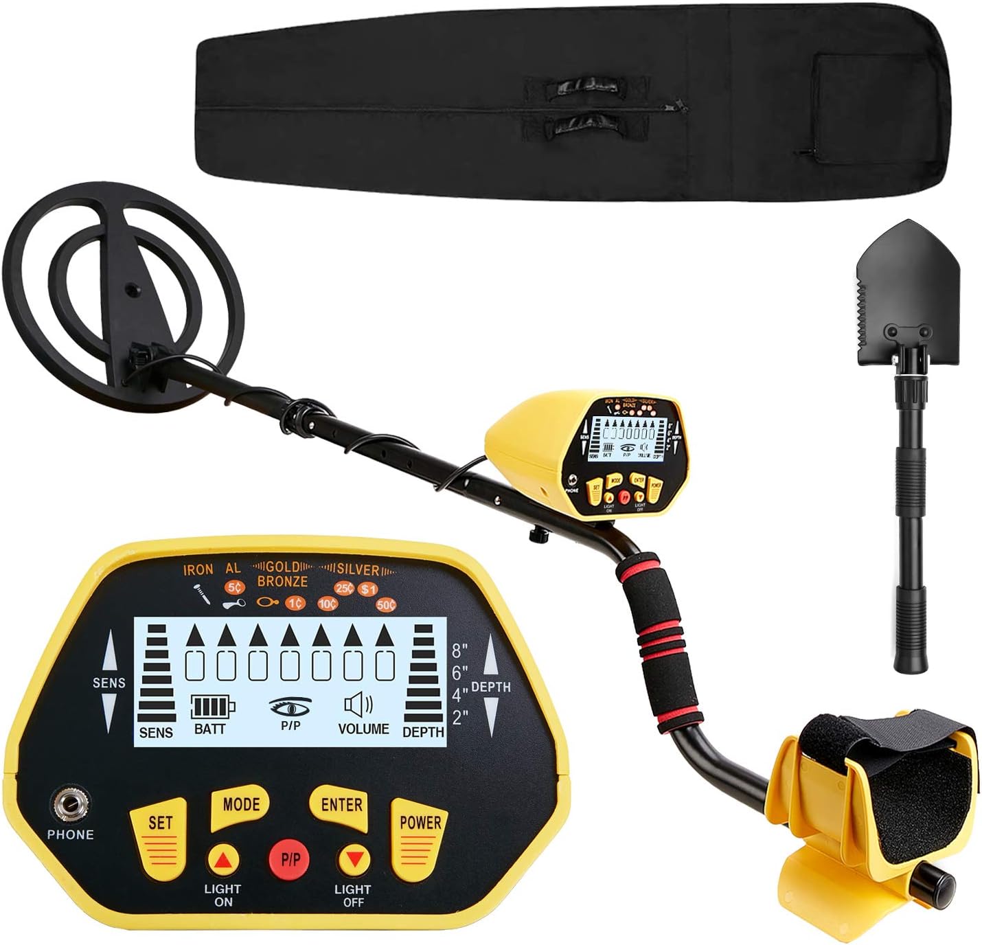 Canway Metal Detector High Accuracy Adjustable Waterproof Metal Finder, LCD Display with Light, 10 Inch Waterproof Coil, 7 Target Categories, Depth Indication, Audio Prompt, with P/P Function Pack of 2