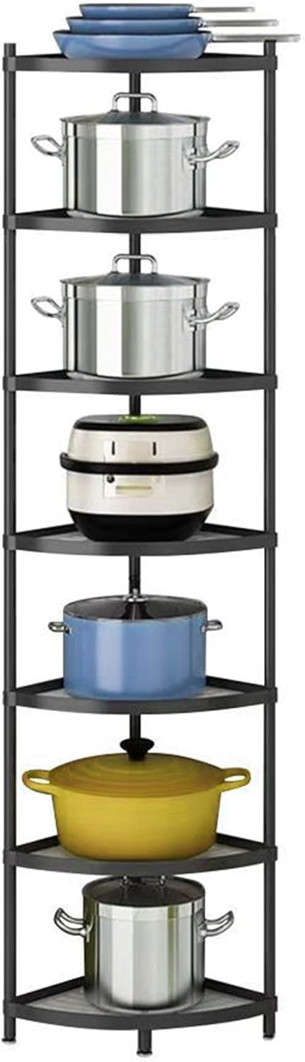 7-Tier Kitchen Corner Shelf Rack, Multi-Layer Pot Rack Storage Organizer Stainless Steel Shelves Shelf Holder