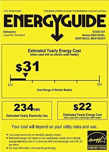 EdgeStar BIDW1802 18 inch Wide 8 Place Setting Energy Star Rated Built-In Dishwasher, White