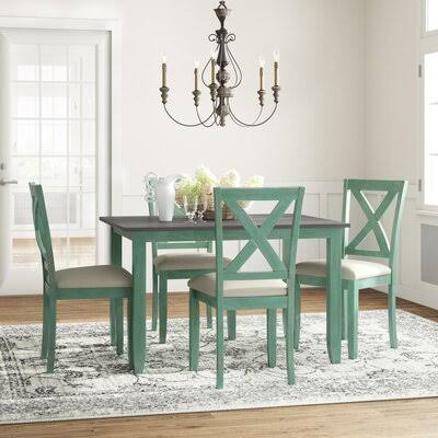 Eden 5 - Piece Dining Set Beachcrest Home Color: Teal/Gray