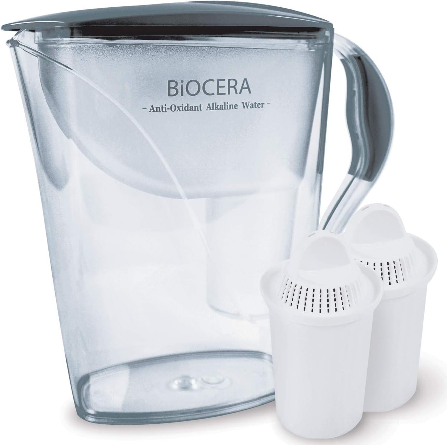 BIO CERA Alkaline Antioxidant Water Filter Pitcher (Includes 2 FREE Cartridges) BPA-Free, Toxin-Free Mineralized Alkaline Water Ionizer, Activated Carbon Filter - Up to PH 9.5