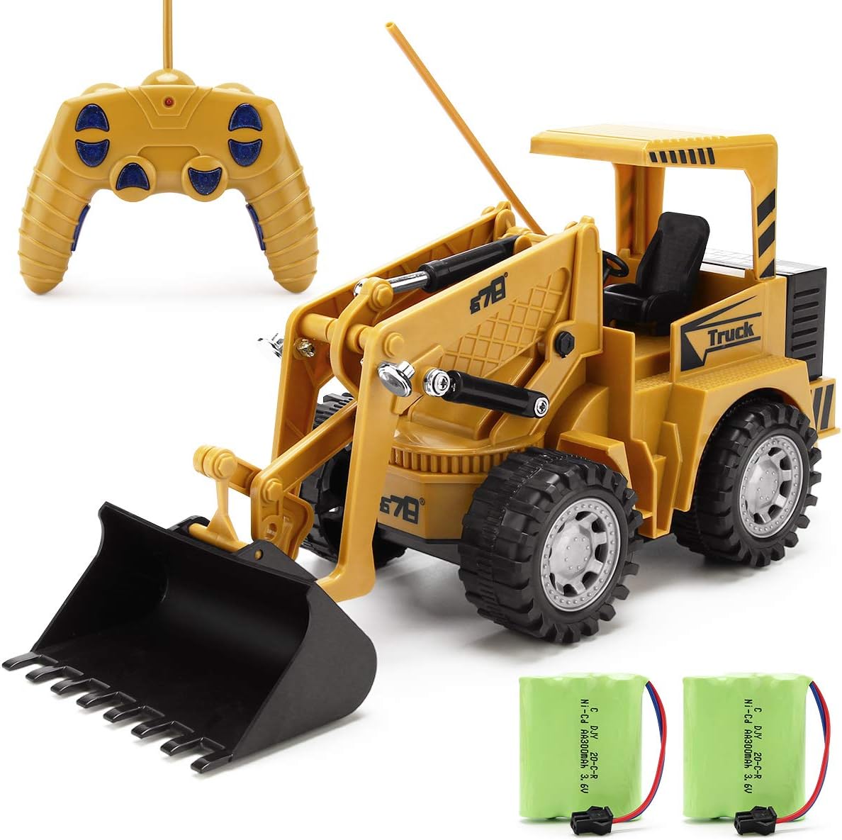 Remote Control Construction Toy - RC Bulldozer 1/24 Front Loader RC Tractor, Vehicles with 2 Rechargeable Batteries, Pretend Construction Playset, Toys for 3, 4, 5, 6 Years Old Boys Girls Kids Gift