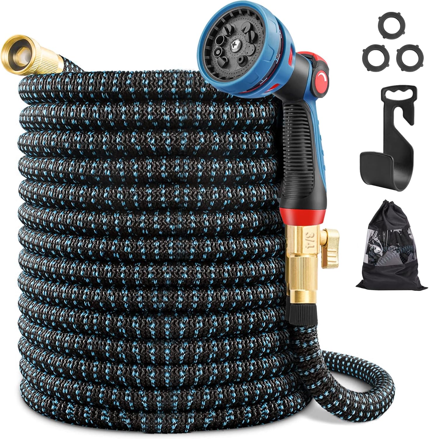 Expandable Garden Hose 100ft with 10 Function Nozzle, Leakproof Flexible Water Hoses with Solid Brass Connectors, Retractable Hose Expands 3 Times, Easy Storage and Usage