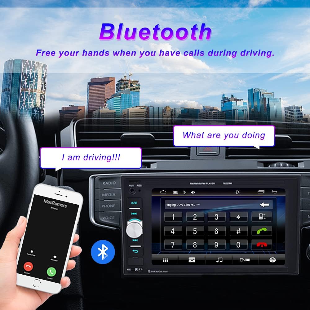 UNITOPSCI Double Din Car Stereo Car Multimedia Player with 6.2&lsquo;&rsquo;HD Touch Screen Car MP5 Player FM Radio Receiver Support Bluetooth Mirror Link Auxiliary Input SD USB SWC Rear View Backup Camera