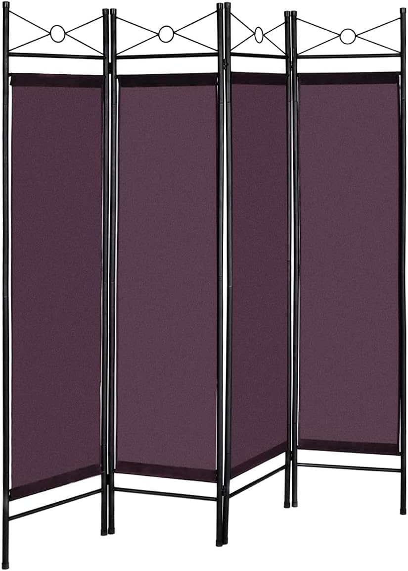 Squareful 4-Panel Room Divider, 6ft Folding Freestanding Screen w/ Steel Frame & Fabric Surface, Portable Privacy Partition for Home Office, Brown