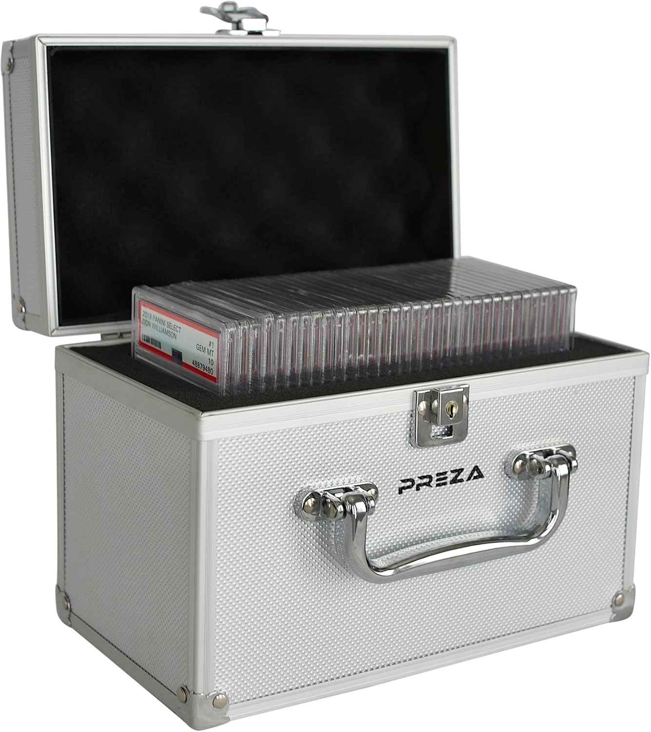PREZA Trading Card Case - Small and Compact Graded Card Storage Box Display for Sports Card Collection Compatible with PSA and BGS (Silver) Pack of 2