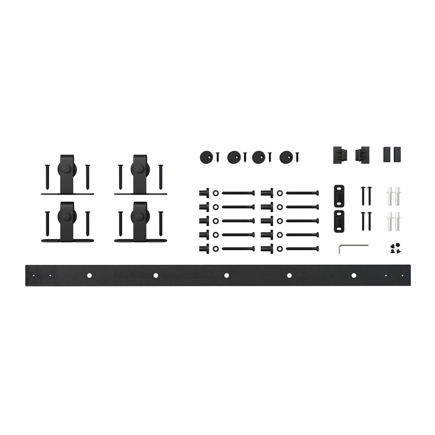 American Pro Decor 6 ft. Black Solid Steel Mini Sliding Rolling Barn Door Hardware Kit for Double Furniture Wood Doors