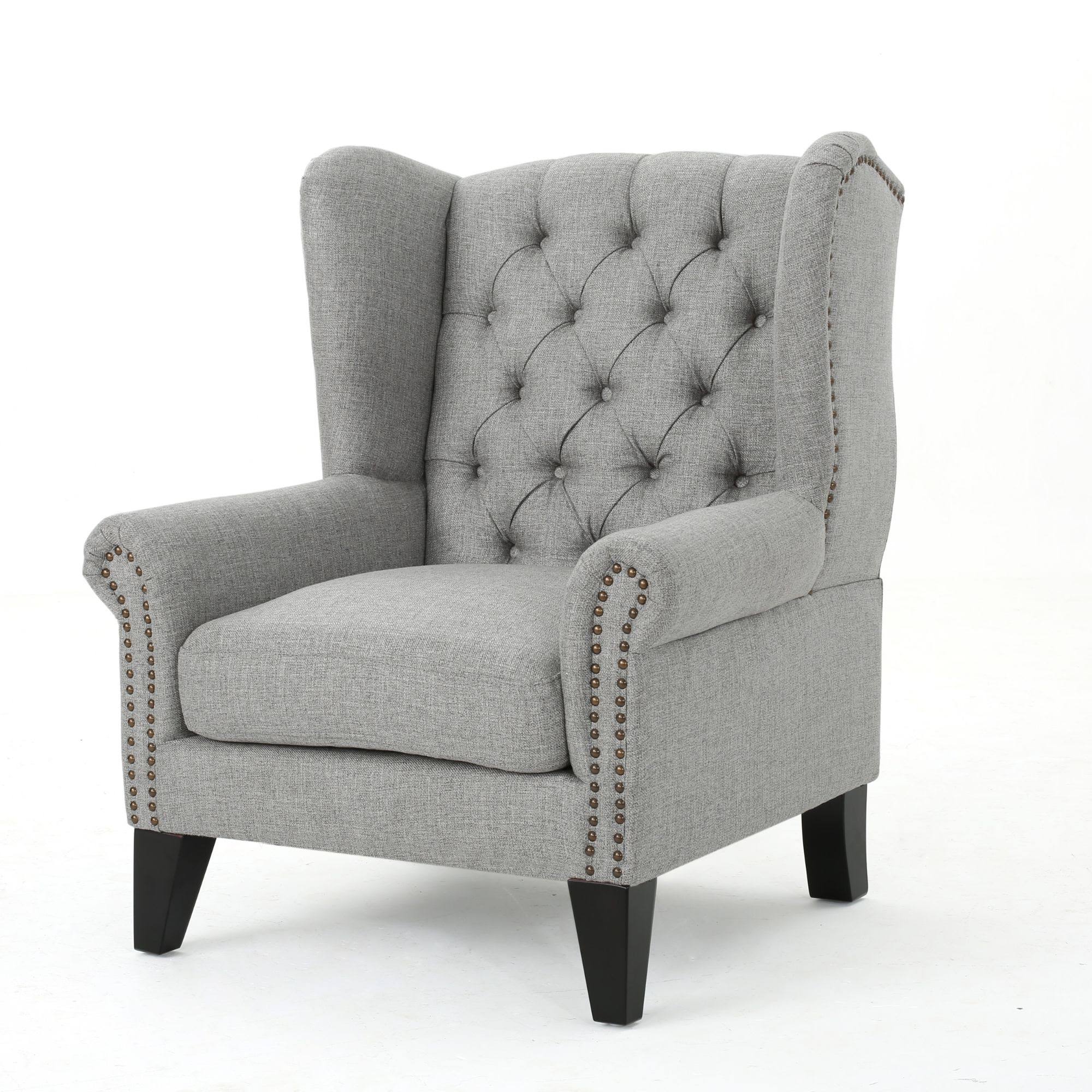 37.5x22 Gray and Brown Antique Tufted Back Armchair