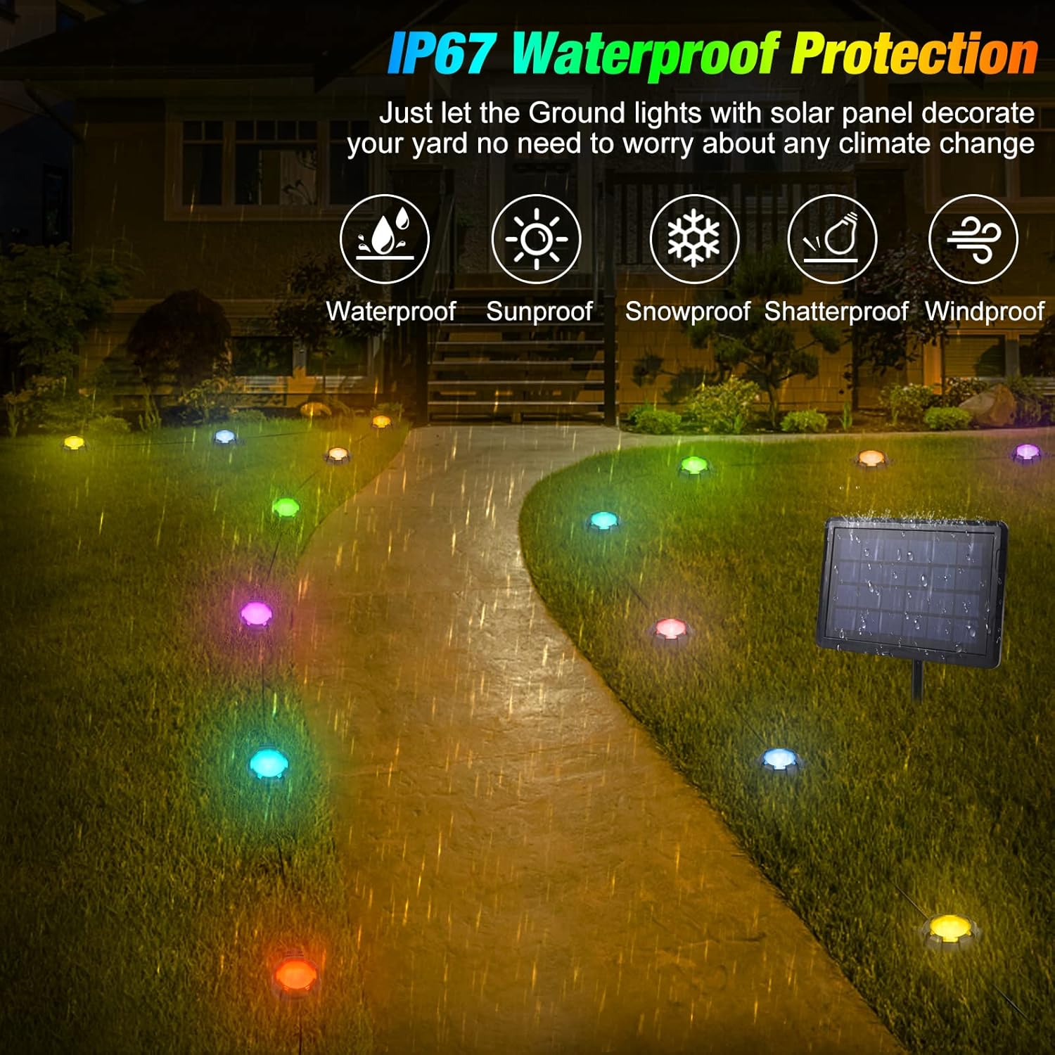 ZJOJO Solar Ground Lights,42ft RGB Outdoor Pathway Lights,16Pack IP67 Waterproof Solar Powered Garden Lights, Remote & APP Control Lawn Decor Lights, Walkway Lights for Stage Patio Yard