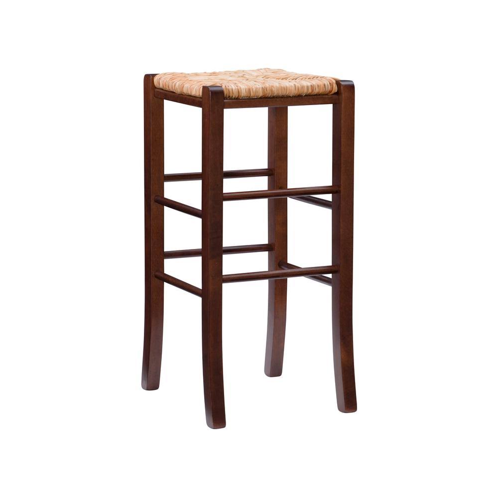 Linon Home Decor Marlene 29 in. Walnut and Rush Seat Backless Bar Stool (Set of 2), Brown