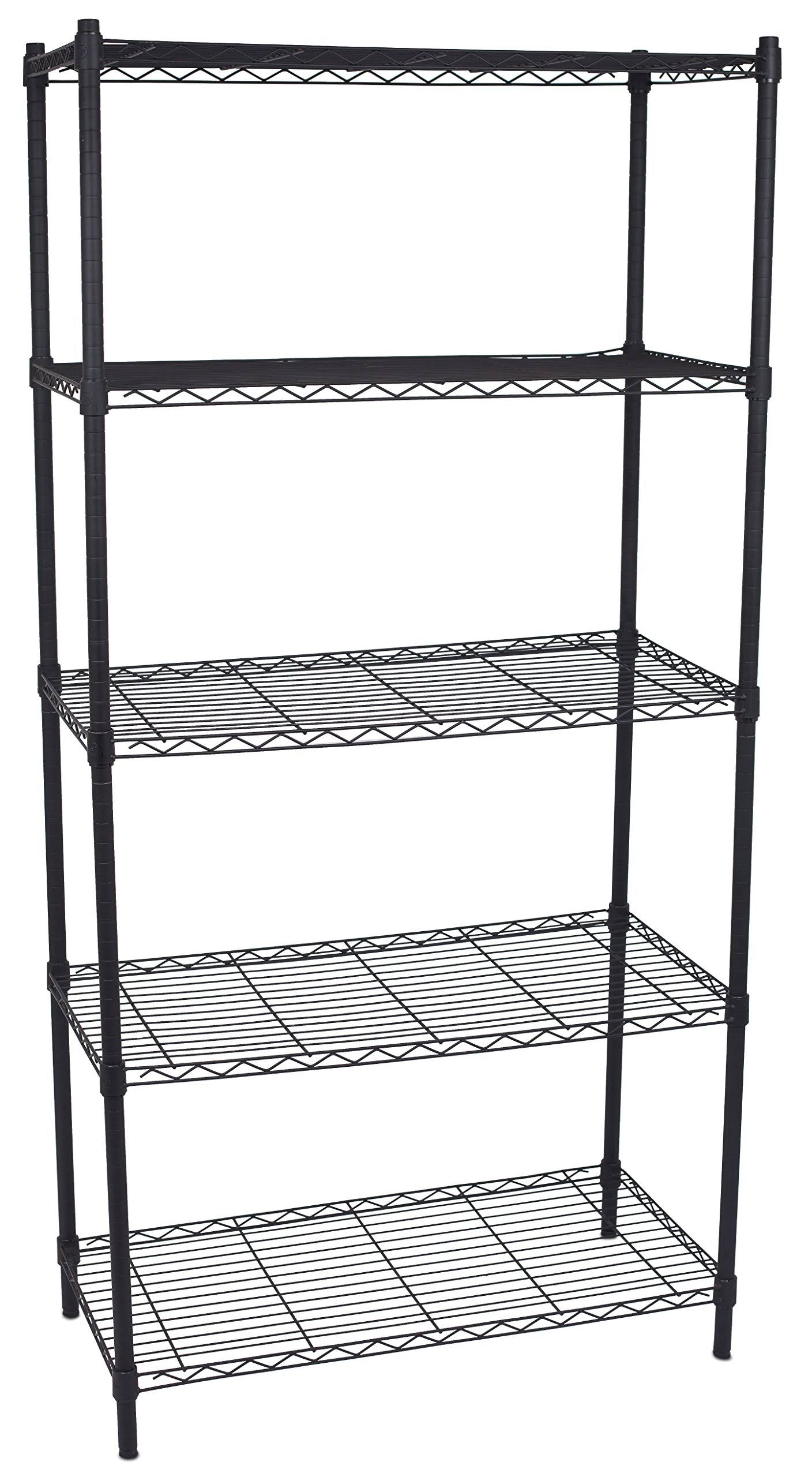 Internet&s Best 5-Tier Wire Shelving - Flat Black - Heavy Duty Shelf - Wide Adjustable Rack Unit - Kitchen Storage