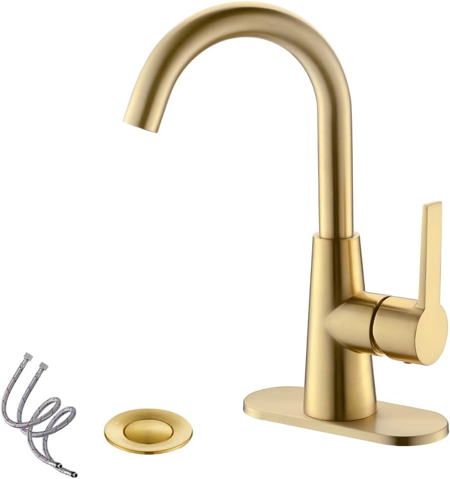 Matte Black Single-Handle 4 Inch Bathroom Sink Faucet with Deck Plate and Supply Hoses, Bar Sink Faucet/Pre-Kitchen Sink Faucet with 360&deg; Rotation Spout by Phiestina, WE10E-MB