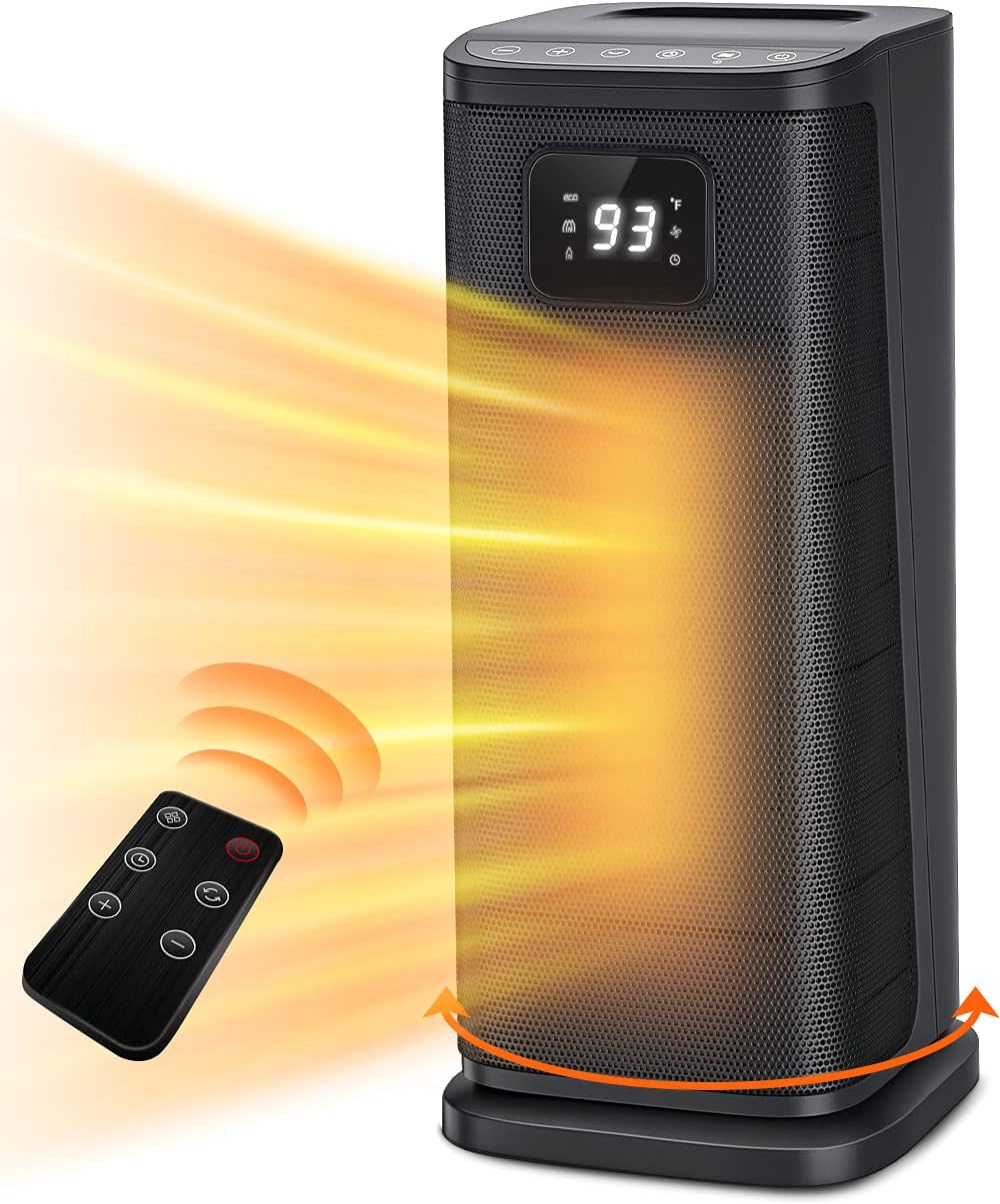 FHstars Space Heater for Indoor Use, 1s Fast Heating Electric Oscillating Portable Heaters with Thermostat, 1500W Ceramic PTC Room Heater with 4 Modes, 24H Timer, LED Display, Safe for Office Use&hellip;