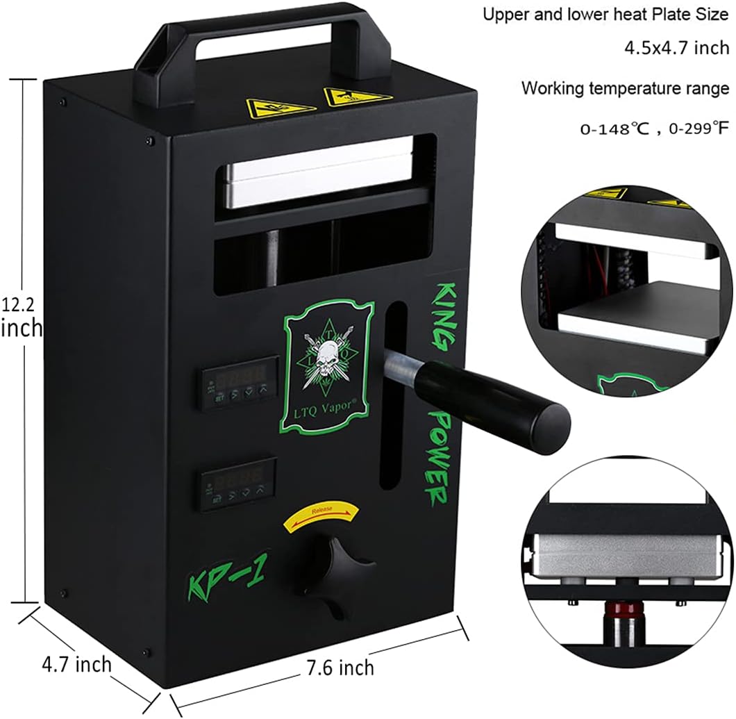 Tech-L 4T Hydraulic Heat Press Machine 600W Dual Heated Plates 4.5 x 4.7Inch Anodized 6061 Aluminum Plates with LCD Temperature Controller Box