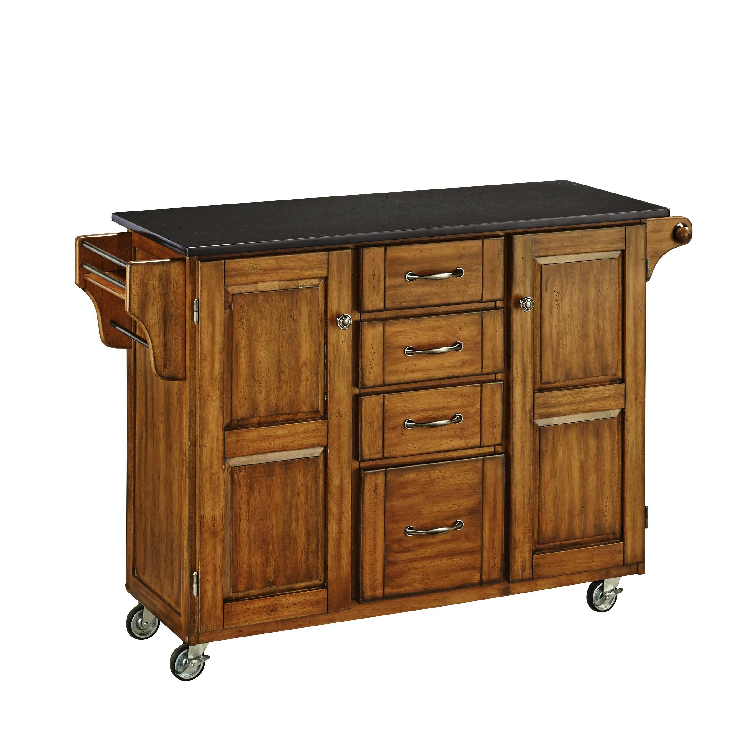 Home Styles Black Granite Kitchen Cart, Cottage Oak Wood