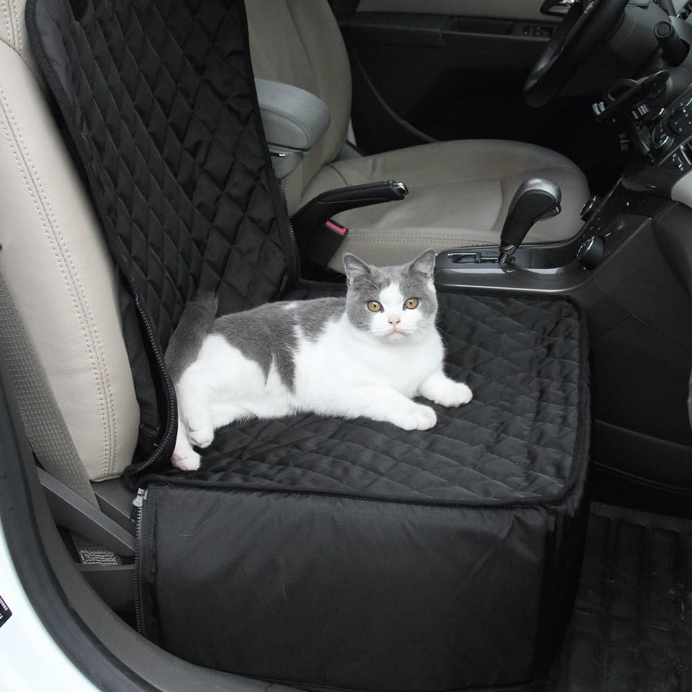 amorus 2-in-1 Dog Car Seat Cover Pet Car Hammock Waterproof Cat Carrier Protector for Travel, Car SUV Protection Against Dirt and Pet Fur Seat Covers (Black)