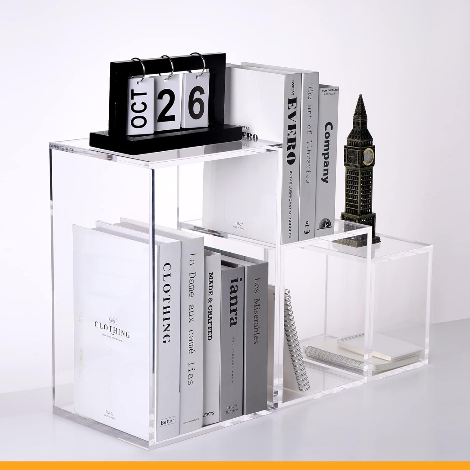 SANRUI Acrylic Bookcase Combination Cubes Book Shelf ,3 Open Book Shelf Book Shelving Display Shelf, Cabinet Organizer for Home Office Bedroom Transparent